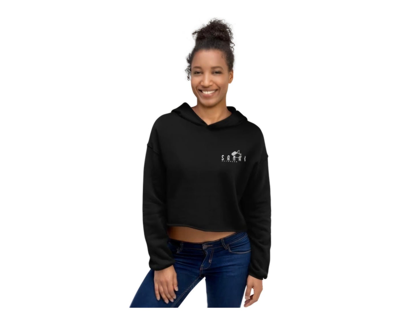 Women crop hoodie.White logo embroidery