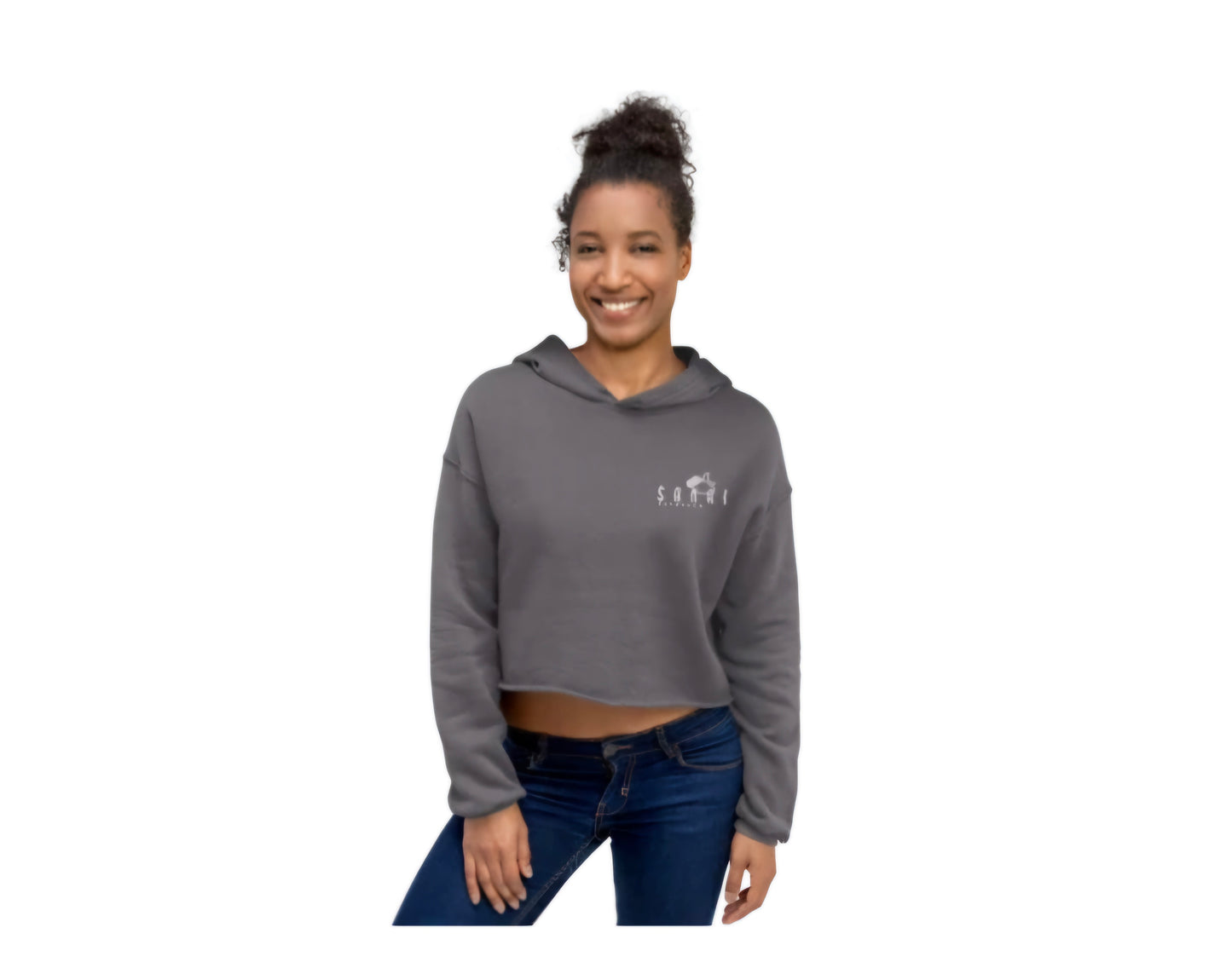 Women crop hoodie.White logo embroidery